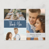 Modern Blue Wedding Photo collage Hartelijk dank Briefkaart (Voorkant)