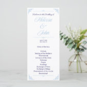 Modern Blue Wedding Program French Country Programmakaart (Staand voorkant)