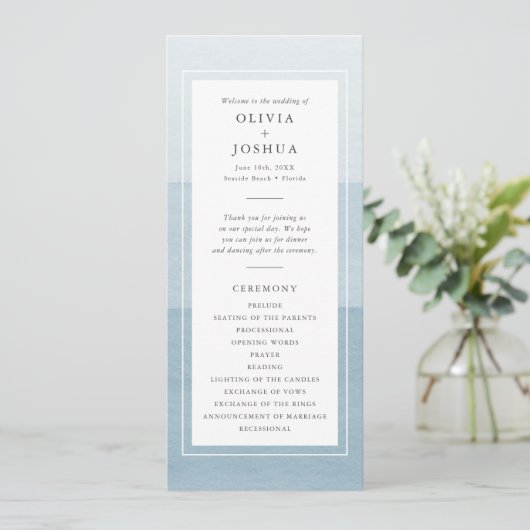 Modern Blue Wedding Programmakaart (Staand voorkant)