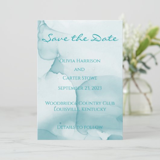 Modern Blue Wedding Waterverf Save the Date (Staand voorkant)