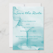 Modern Blue Wedding Waterverf Save the Date