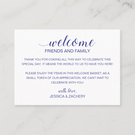 Modern Blue Wedding Welcome Gift Bag Basket Plaatskaartje (Voorkant)