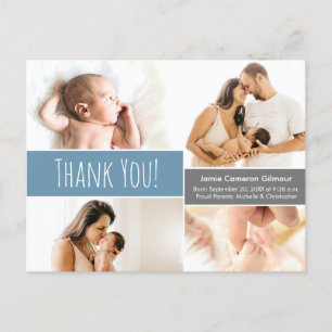 Modern Blue Welcome Home Baby Baby Foto Collage Aankondigingskaart