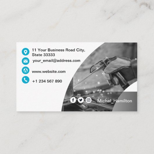 Modern Blue Welder Visitekaartje (Achterkant)