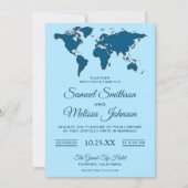 Modern Blue Wereldkaart Wedding Invitation Kaart (Voorkant)