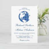 Modern Blue Wereldkaart Wereldbol huwelijksuitnodi Kaart (Staand voorkant)