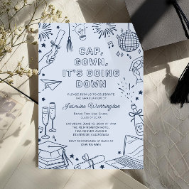 Modern Blue Whimsical Doodle Graduation Kaart