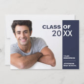 Modern Blue White Afstuderen Photo Party nodigt ui Kaart (Voorkant)