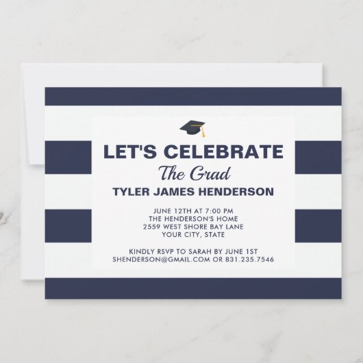 Modern Blue White Afstuderen Photo Party nodigt ui Kaart (Achterkant)