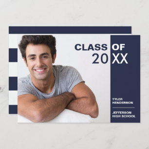 Modern Blue White Afstuderen Photo Party nodigt ui Kaart