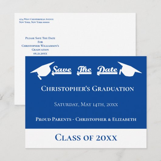 Modern Blue White bewaart de vervolgkeuzelijst Dat Aankondigingskaart (Voorkant / Achterkant)