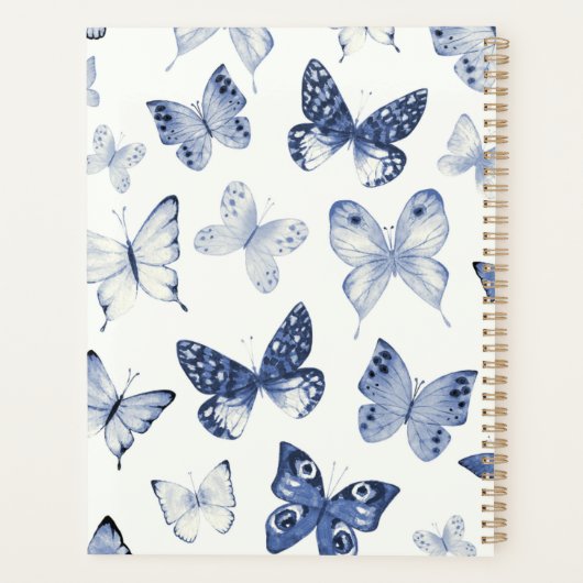 Modern Blue & White Butterfly  Planner (Achterkant)