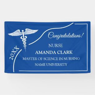 Modern Blue & White Caduceus Nurse Afstuderen Spandoek