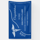 Modern Blue & White Caduceus Nurse Afstuderen Spandoek (Verticaal)