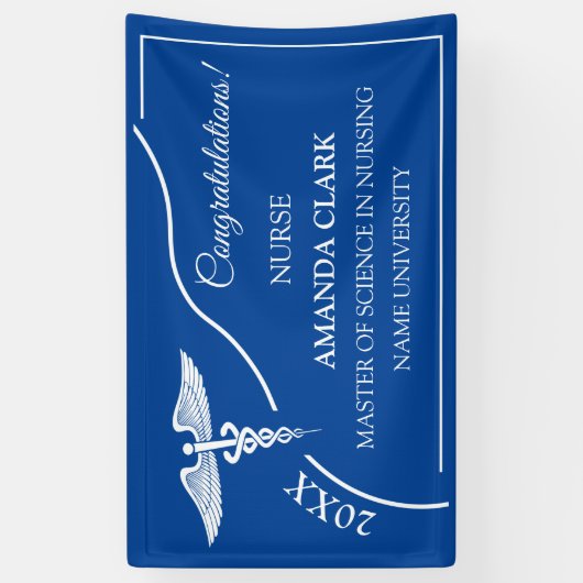 Modern Blue & White Caduceus Nurse Afstuderen Spandoek (Verticaal)
