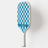 Modern Blue & White Checkerboard Custom Name Pickleball Paddle (Links)