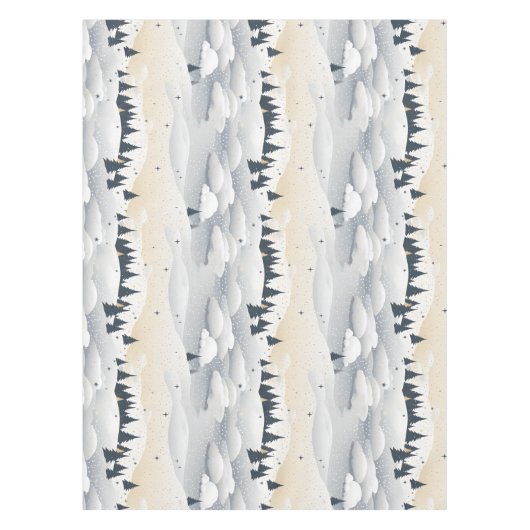 Modern Blue White Christmas Trees Snowbanks Tafelkleed (Voorkant)