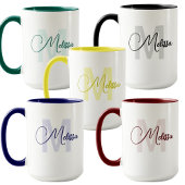 Modern Blue White Custom Name Cursive Monogram Mok