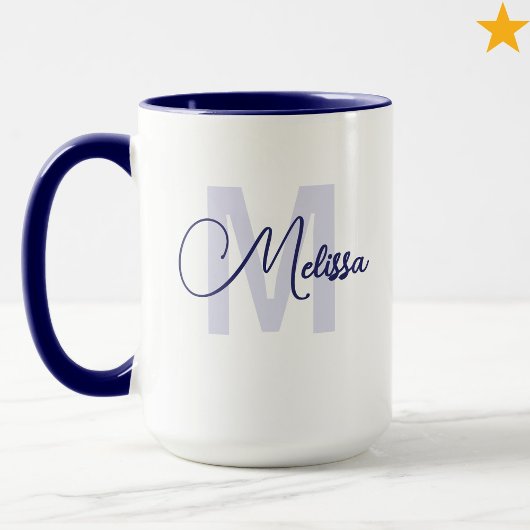 Modern Blue White Custom Name Cursive Monogram Mok