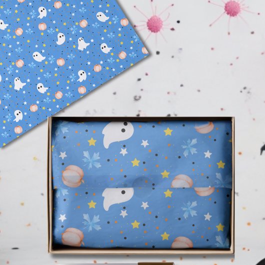 Modern Blue White Cute Halloween Boo Ghost Tissuepapier