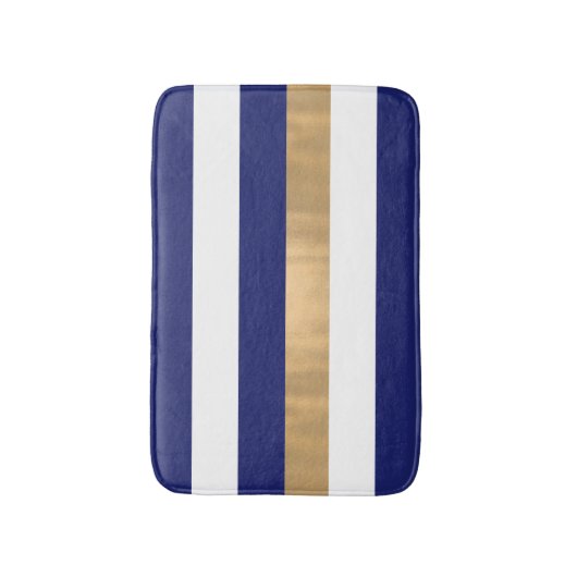 Modern Blue White en Gold Striped Bath Mat (Voorkant Verticaal)