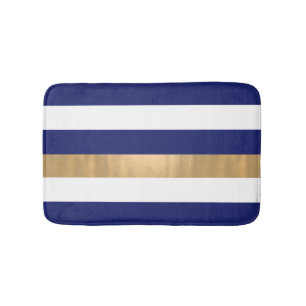 Modern Blue White en Gold Striped Bath Mat