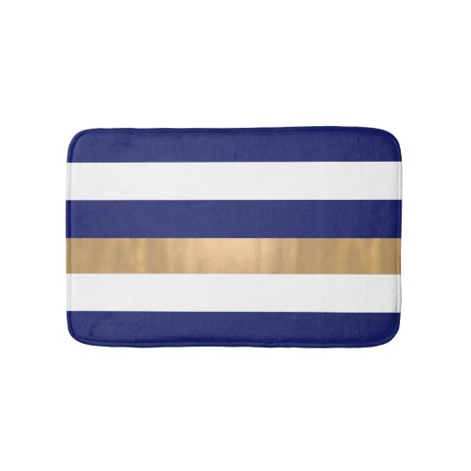 Modern Blue White en Gold Striped Bath Mat (Voorkant)