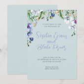 Modern Blue, White en Green Floral Blue Wedding Kaart (Voorkant / Achterkant)