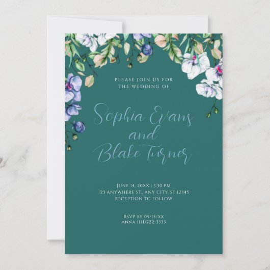 Modern Blue, White en Green Floral Green Wedding Kaart (Voorkant)