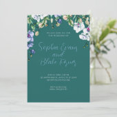 Modern Blue, White en Green Floral Green Wedding Kaart (Staand voorkant)