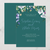 Modern Blue, White en Green Floral Green Wedding Kaart (Voorkant / Achterkant)
