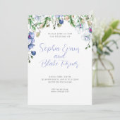 Modern Blue, White en Green Floral White Wedding Kaart (Staand voorkant)