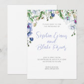Modern Blue, White en Green Floral White Wedding Kaart (Voorkant / Achterkant)