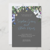 Modern Blue, White en Grey Floral Green Wedding Kaart (Voorkant)