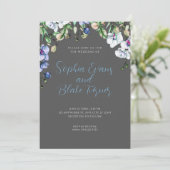 Modern Blue, White en Grey Floral Green Wedding Kaart (Staand voorkant)