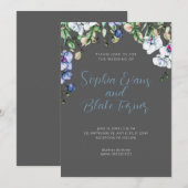 Modern Blue, White en Grey Floral Green Wedding Kaart (Voorkant / Achterkant)