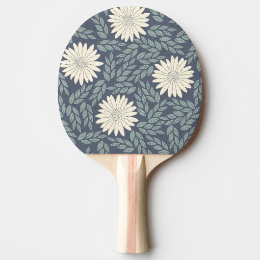 Modern Blue White Floral Leaves Pattern Tafeltennisbatje (Voorkant)