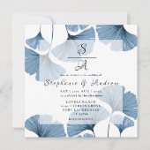 Modern Blue & White Foliage Wedding Kaart (Voorkant)