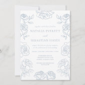 Modern Blue & White French Roses Wedding Kaart (Voorkant)