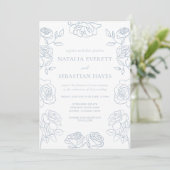 Modern Blue & White French Roses Wedding Kaart (Staand voorkant)