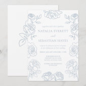 Modern Blue & White French Roses Wedding Kaart (Voorkant / Achterkant)