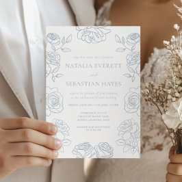 Modern Blue & White French Roses Wedding Kaart