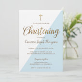 Modern Blue White Gold Christening baby Boy Kaart (Staand voorkant)