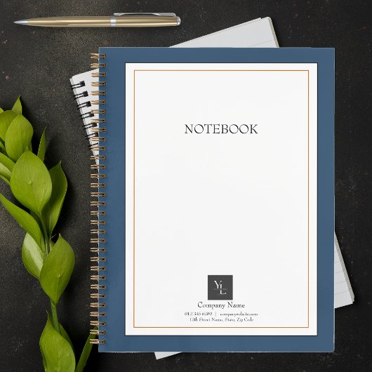 Modern Blue White Gold met zakelijke Logo Notitieboek