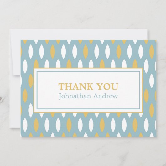 Modern Blue White & Gold Pattern Bar Mitzvah Bedankkaart (Voorkant)