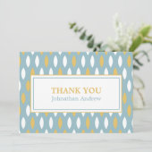 Modern Blue White & Gold Pattern Bar Mitzvah Bedankkaart (Staand voorkant)