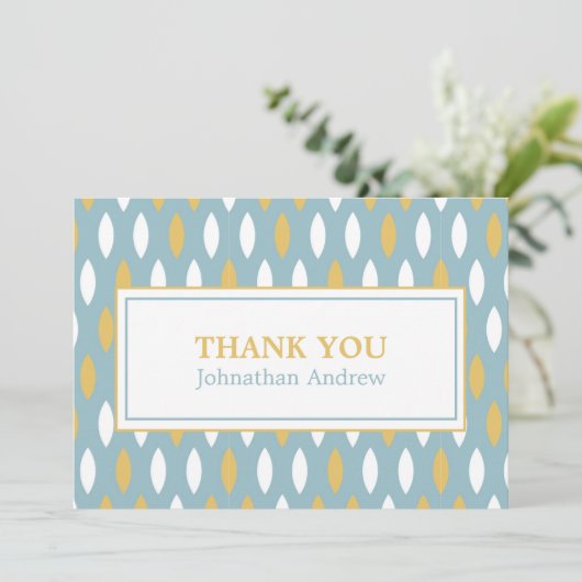 Modern Blue White & Gold Pattern Bar Mitzvah Bedankkaart (Staand voorkant)