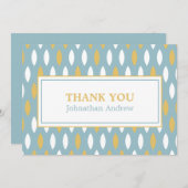 Modern Blue White & Gold Pattern Bar Mitzvah Bedankkaart (Voorkant / Achterkant)