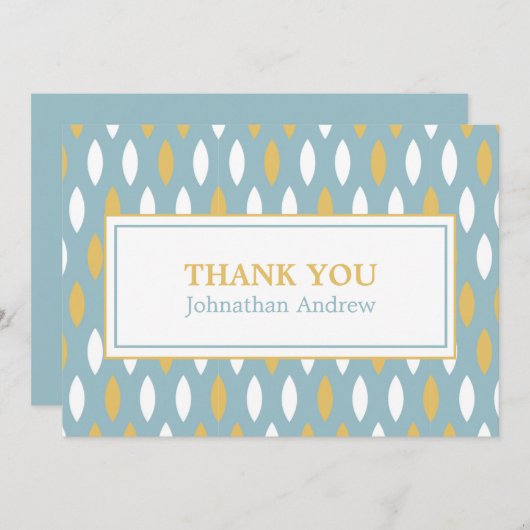 Modern Blue White & Gold Pattern Bar Mitzvah Bedankkaart (Voorkant / Achterkant)