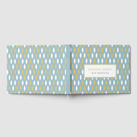 Modern Blue White & Gold Pattern Bar Mitzvah Gastenboek (Volledig)